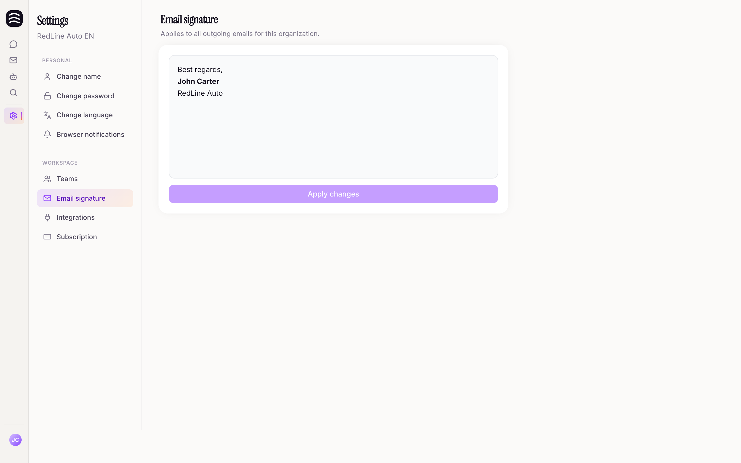 Email signature settings