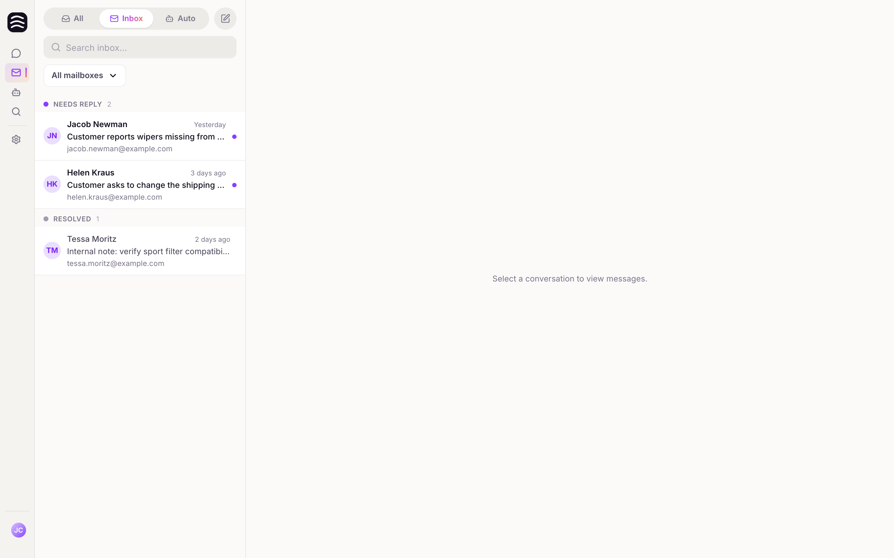 Email inbox overview