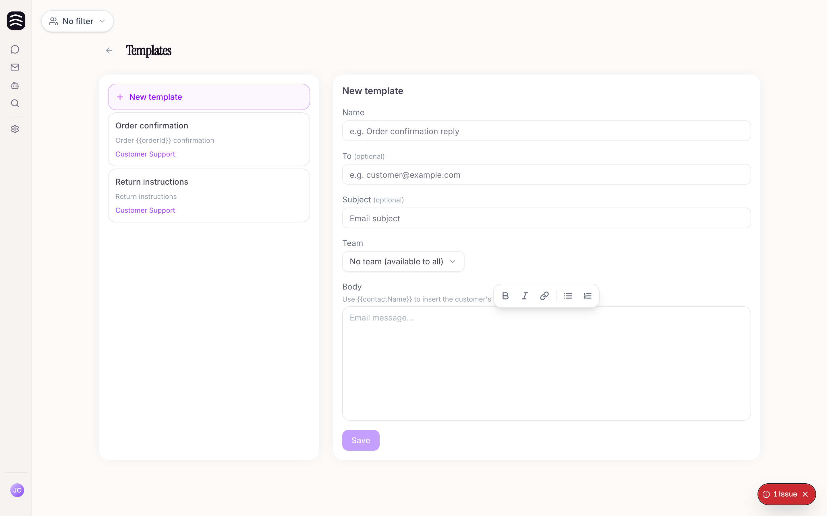Creating an email template
